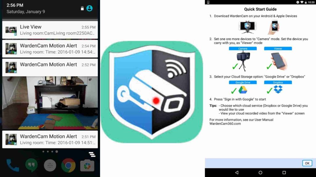 cloud storage, two-way audio, Android security app.